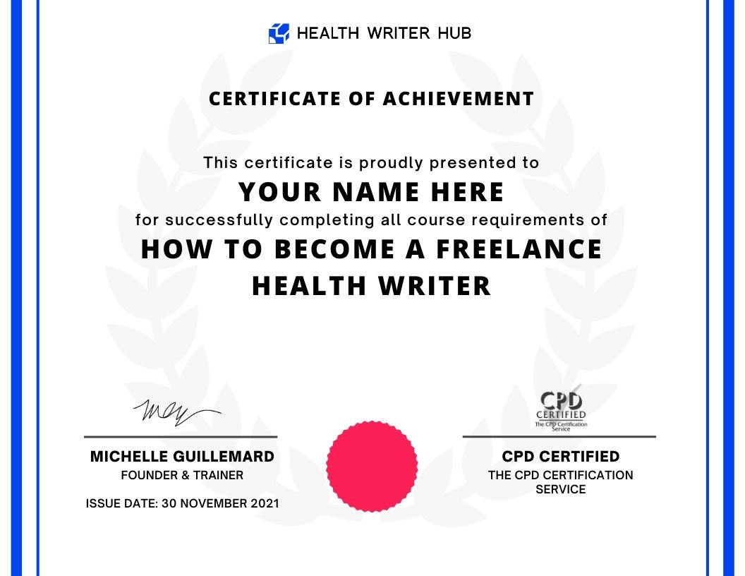 freelance medical writing course certificate