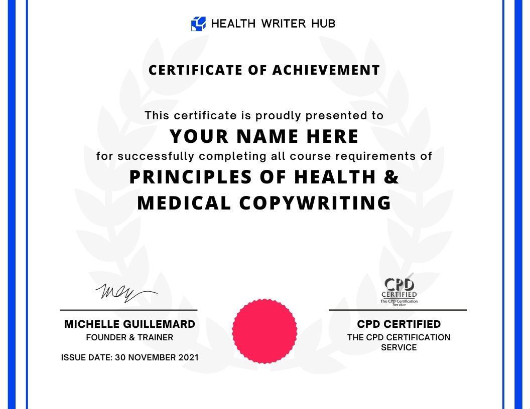 health copywriting certificate