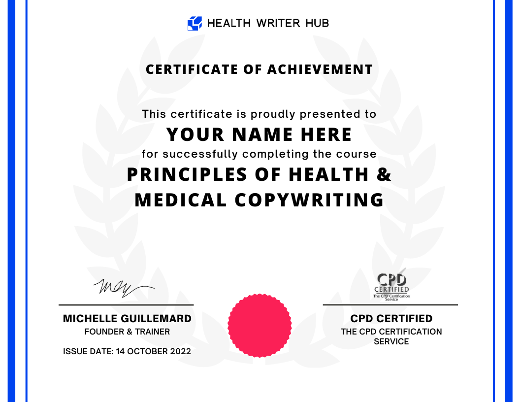 health copywriting certificate