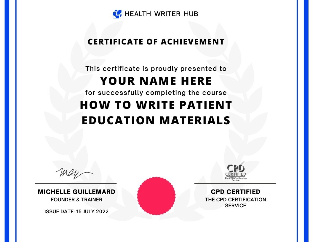 patient education writing course certificate