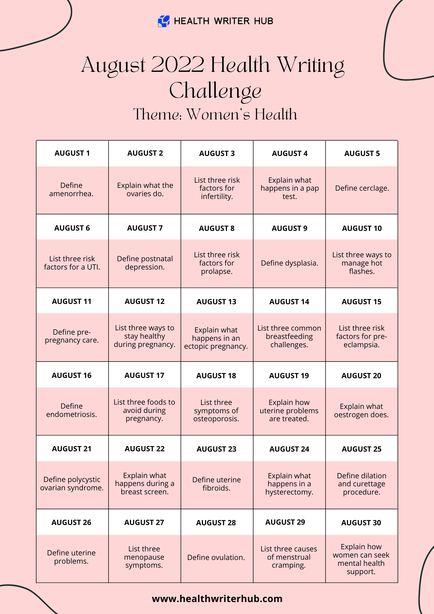 august health writing challenge