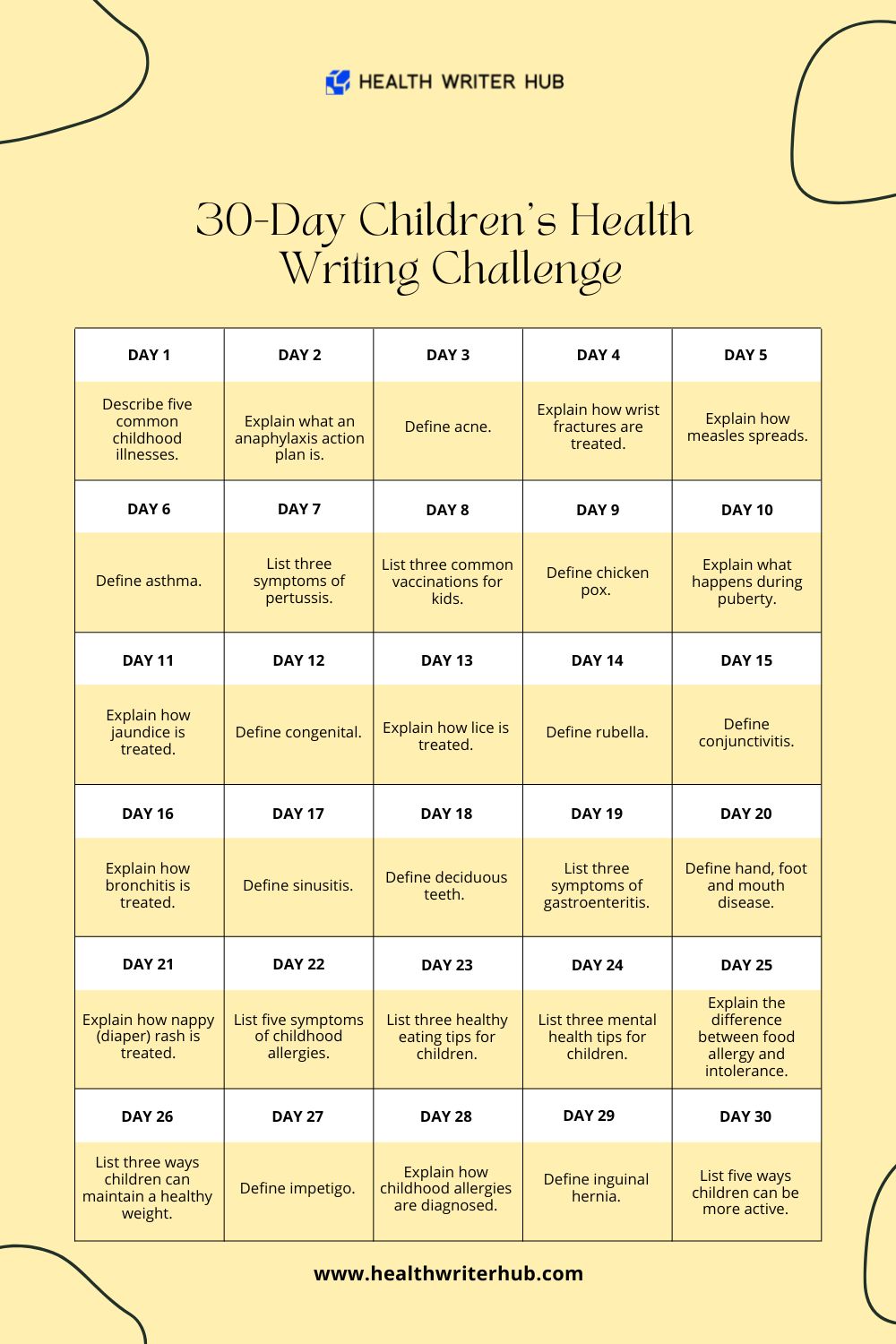 children's health writing challenge