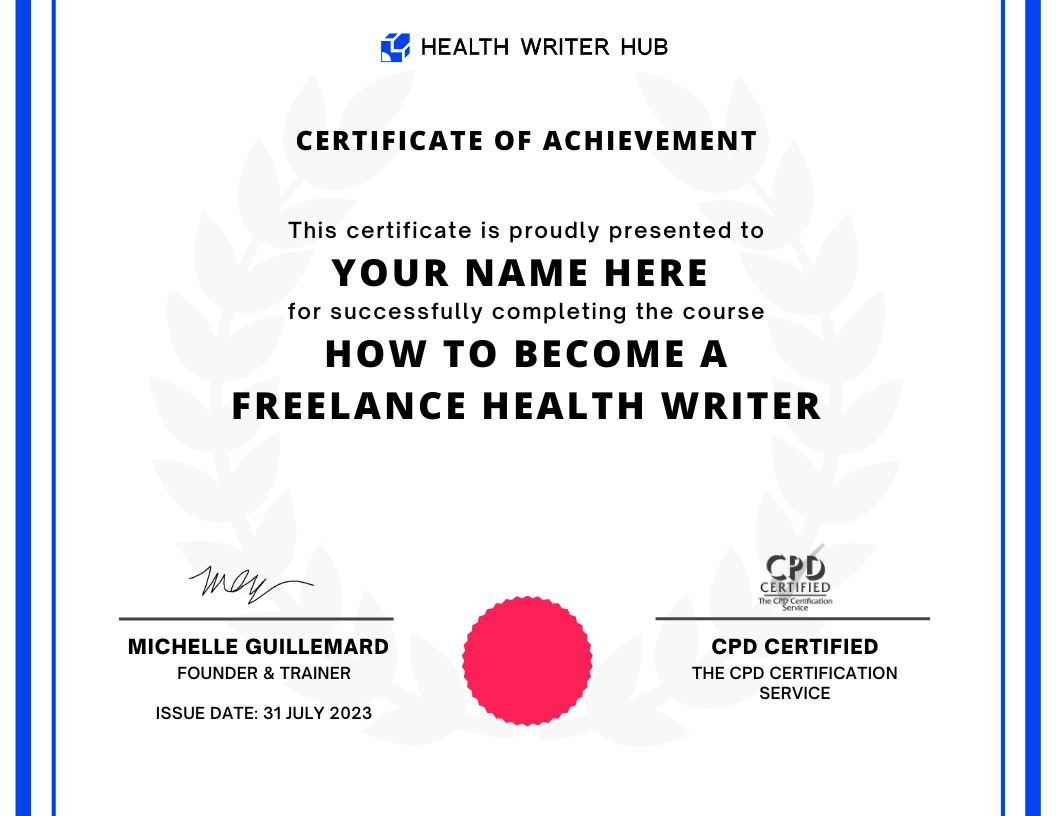 freelance medical writing course certificate