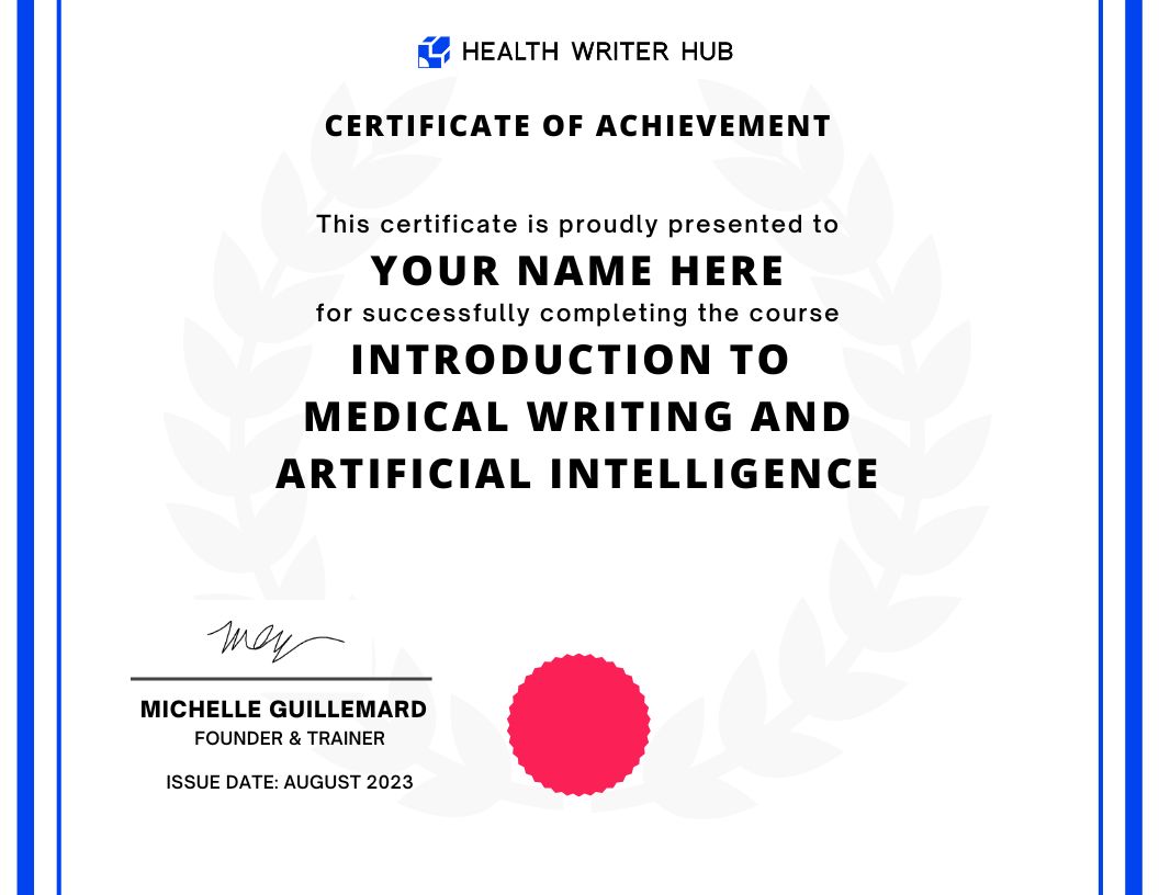 introduction to artificial intelligence medical writing course