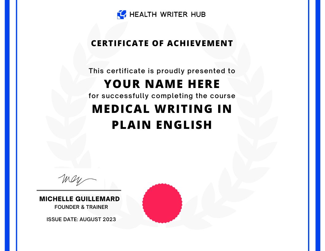 medical writing in plain english course certificate