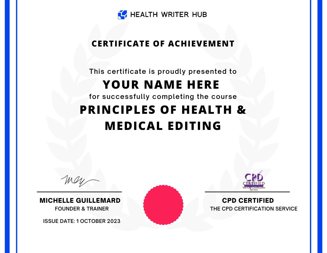 medical editing course certificate
